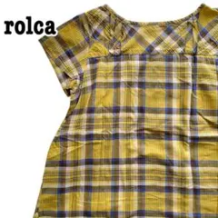 rolca コットンチェックタック半袖ブラウス イエロー フリーサイズ