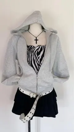 裏毛　タイトジップパーカー　プレーン　シンプル　平成リバイバル　ギャル