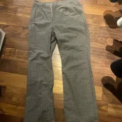 カスタネ Kastane 茶チェックズボン フレア パンツ カジュアル フリー