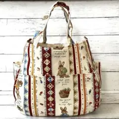 ✨美品✨ハンドメイド チューリップ　トートバッグ うさぎ　レッド　レディース