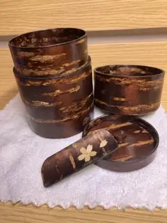 桜皮細工 茶筒 茶さじ セット 秋田県購入 樺細工 茶道具
