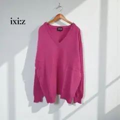 イクシーズ ニット【L】Vネック オフィス カジュアル ピンク　d579