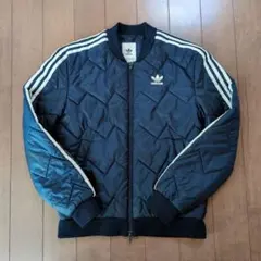 adidas キルティングジャケット 3本線 ネイビー メンズS