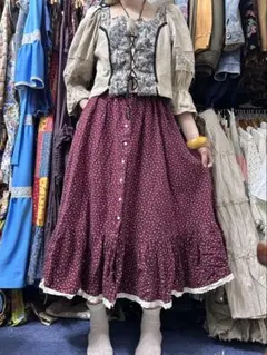 GUNNIES☆GUNNE SAX ヴィンテージ スカート 花柄 赤 - メルカリ