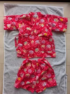 甚平 100 女の子 赤 うちわ 花火 祭り 夏休み 部屋着 子供服