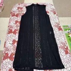 ロング丈 レース編み ベスト ジレ ブラックのサムネイル