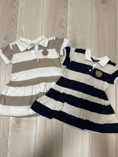 着用回数少なめ！プティマインくまボーダーワンピース90cm２枚セット#双子にも