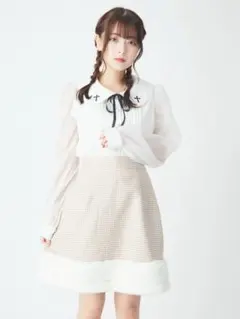 チェック柄ミニスカート フリース裾付き