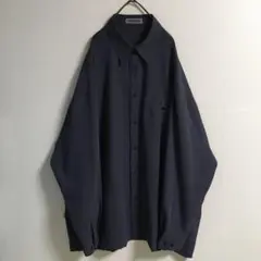 90s〜00s 古着 くすみカラー 刺繍 ポリシャツ 長袖メンズL 日本製 青紫