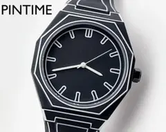 PINTIME ブラック アナログ クォーツ メンズ 腕時計