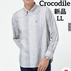 【新品】Crocodileピケ ランダムストライプ柄 シャツLL