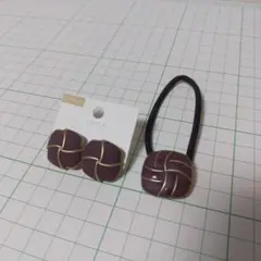 イヤリング　ヘアゴム　セット　ボルドー