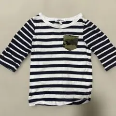 GLOBAL WORK 白ネイビーのストライプ　迷彩柄ポケット5部袖　Tシャツ
