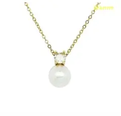 ネックレス パール ダイヤ 1粒 サージカルステンレス 新品 ゴールド 上品