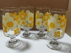佐々木硝子　昭和レトロ　花柄ガラスグラス 4個セット　かわいい　アンティーク