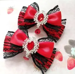 【メンカラ♡推し活】リボン ヘアクリップ 2個セット 赤 レッドのサムネイル