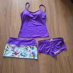 レディース セパレート水着 3点セット パープル 花柄のサムネイル