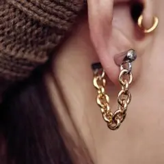 シルバー ゴールド 極太 チェーン ピアス ストリート S925針 C966-3