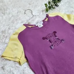セリーヌCELINEマカダムロゴフランス製シルク混半袖TシャツS美品バイカラーのサムネイル