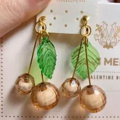 新品未使用 大小透けブラウン玉 さくらんぼ チェリー イヤリング