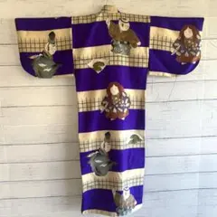 6139◆アンティーク男の子着物紫きなり段ぼかし御所人形稚児舞連獅子正絹リメイク