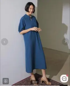 スキッパーネックワンピース ブルーのサムネイル