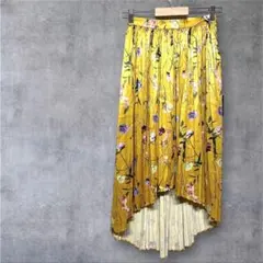 ミコアメリ　フレアスカート イエロー　【F】 アコーディオン ひざ丈　花柄　新品