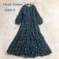 M相当◆Mila Owen◆グリーン花柄 ワッシャーロングワンピース♪