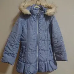 最終お値下げ‼️女児150cm水色 中綿 コート ファー付きフード美品✨