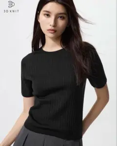 【ユニクロ】メリノリブクルーネックセーター 5分袖 XL