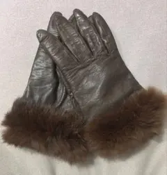 ダークブラウン レザー手袋 ファー付き 20cm 茶色　本革　合皮