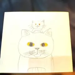 きょうだい手描きイラスト ポストカード 猫 親子
