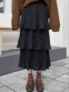 SHEIN ブラック 3段フリル ティアードスカート