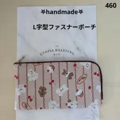【460】L字型ファスナーポーチ、犬柄、ハンドメイドのサムネイル