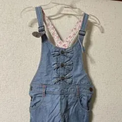 メゾピアノ120cm薄手デニムリボンオーバーオール