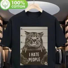 猫 グラフィック Tシャツ ブラック おもしろT 日本語　ユニーク　Ｌサイズ