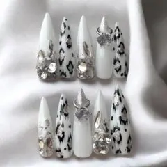 ネイルチップ　ロング　ギャル　ヒョウ柄