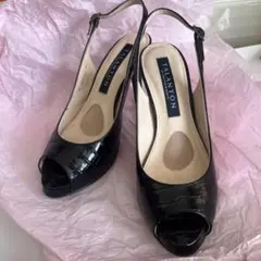 【DIANA】TALANTON 黒 クロコ型押し オープントゥハイヒール