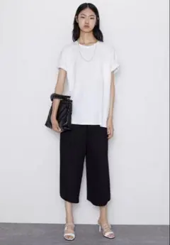 新品☆ZARA ザラ スリット入りフレアーパンツ black S