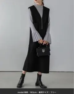 ラジエム　Vネックジャンパースカート　La-gemme ブラック　ワンピース