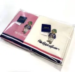 新品　ポロラルフローレン　タオルハンカチ　ポロベア刺繍　ピンク　白　ギフト