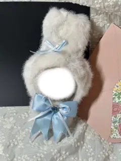 10cm ちびぐるみ ぬい服 着ぐるみ ウサギ耳 ホワイト×ブルー