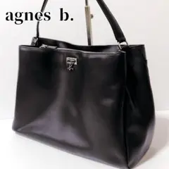 【美品】アニエスべー トートバッグ ショルダーバック A4収納 ブラック レザー