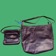 COACH ダークブルー レザー ショルダーバッグ セット