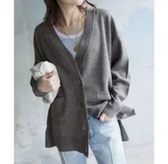 SLOBE IENA ウォッシャブルミラノリブカーディガン グレー