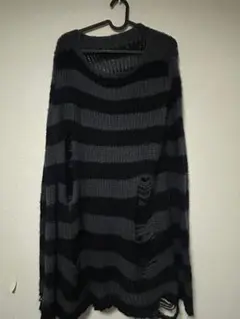 オーバーサイズニット 黒とグレー ストライプ