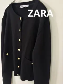 ザラ　zara ニットカーディガン　金ボタン　黒　ブラック　　ポケット付き