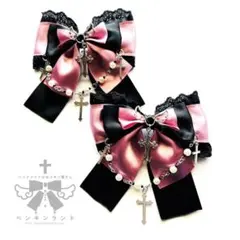 ブラックレースプリンセスリボン　ヘアクリップ　ペンギンランド