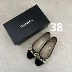 CHANEL ベージュ 黒 バレリーナ バレエシューズ 36.5 23cm - メルカリ