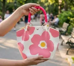 ♪オススメ♪ピンク花柄ニットハンドバッグ